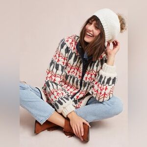 Anthropologie Sleeping On Snow Nordic Intarsia Sherpa Jacket